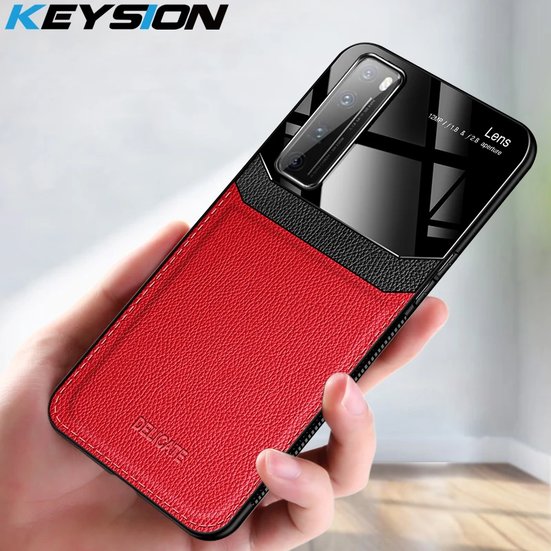 Ударопрочный чехол KEYSION для Huawei Nova 7 Pro кожаный зеркальный из закаленного стекла