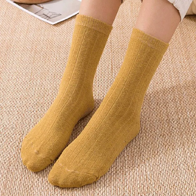 5 Pairs Women Wool Cashmere Crew Socks Warm Thick Solid Soft Casual Sports Winter Socks