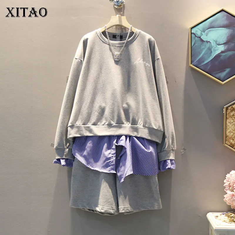 XITAO комплект из двух предметов, Женская корейская мода, принт, с буквенным принтом, с круглым вырезом, топ с эластичной резинкой на талии, свободные шорты, элегантный стиль, повседневная одежда, GCC1829