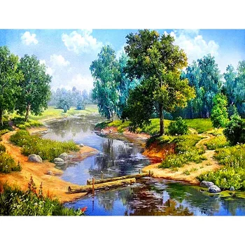 

Full Drill Square Diamond 5D Diy Diamond Painting"Forest River"Diamond Embroidery Cross Stitch Rhinestone Painting