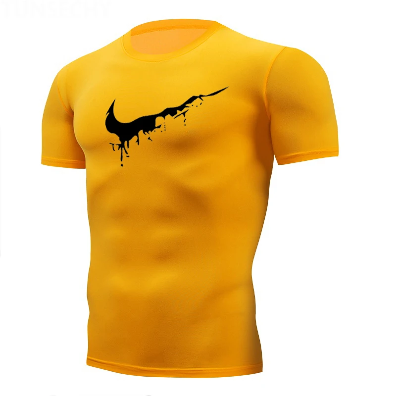Новая модная футболка Мужская дышащая хлопковая Мужская футболка с коротким рукавом для фитнеса футболка для спортзала облегающая Повседневная рубашка