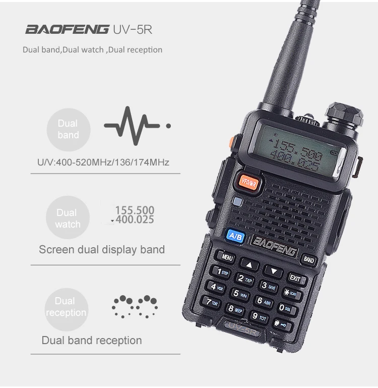 3 шт., 2 цвета, Baofeng, BF-UV5R, Любительское радио, портативная рация, Pofung UV-5R, 5 Вт, VHF/UHF радио, двухдиапазонное, двухстороннее радио CB радио