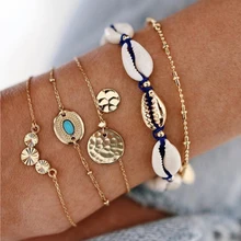 Tocona 5 шт./компл. Винтаж стеклянные бусы Золото Браслеты Для женщин Нежный Канатный браслет с подвесками цепи богемное пляжное ювелирные изделия 8931