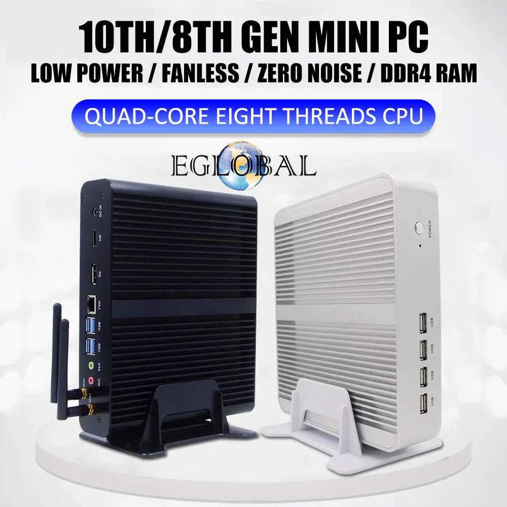 Eglobal Fanless Mini Computer Intel i7-1065G7 10510U i5 8265U 2*DDR4 Msata+M.2 PCIE Gaming PC Windows 10 HTPC Nuc VGA DP HDMI-0