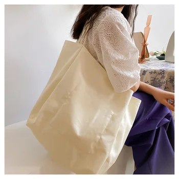 

Cotton Canvas Eco Market Shopping Tote High Capacity Shoulder Bag Brown Off White 25485