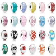 PDB 01 Серебро 925 тропический цветок оранжевый муранского Стекло слайд розовый Стекло вишня в цвету натуральная Мурано, Стекло шарик сковородка "сделай сам" бюстгальтер