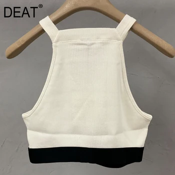 

DEAT 2020 Spring New Arrivals Fashion Knit Sports Top Short Camisole Lettering Web Grey Grey Black Sexy Top MI591