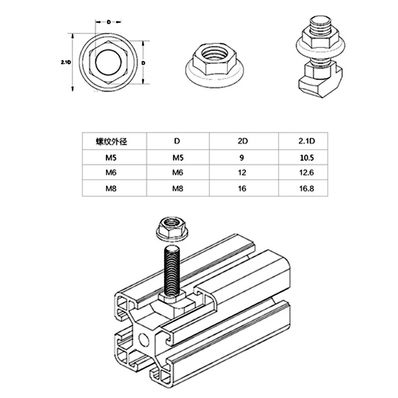 M5 M6 M8 шестигранные соединительные гайки из нержавеющей стали с Т-образным слотом, болт-шпилька, Т-образная гайка крепежная для алюминиевого сплава 3030 40