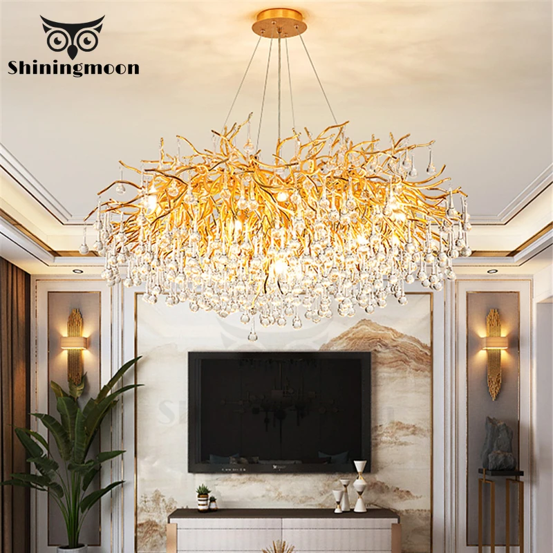 

Nordic Light Luxury Crystal Pendant Lights Creative Led Branches Living Dining Room French Hanging Lamp Villa Decor Luminaries