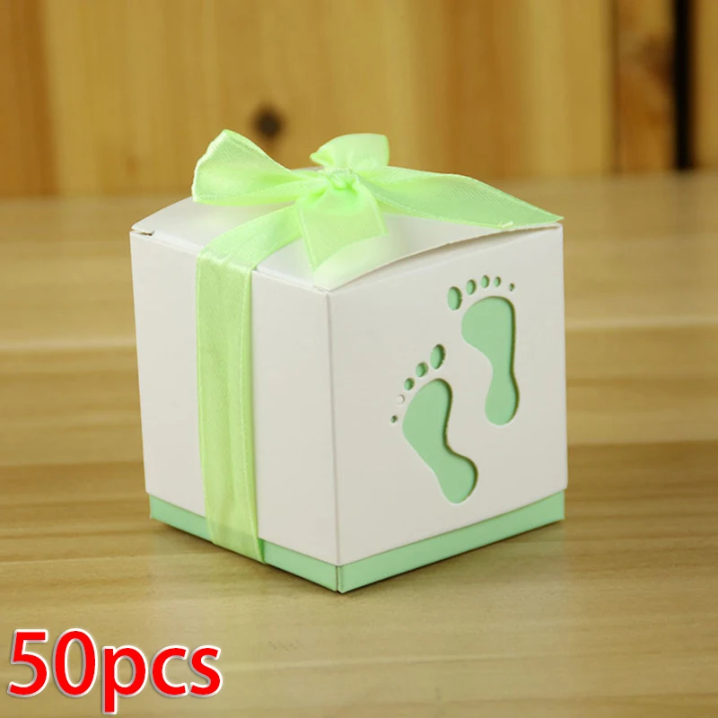 

50Pcs Baby Footprints Paper Candy Box Dessert Container Birthday Gift Boxes For Candies Desserts