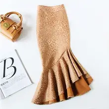 Юбки размера плюс 4XL! Женская осенне-зимняя юбка с завышенной талией и леопардовым принтом TB3761