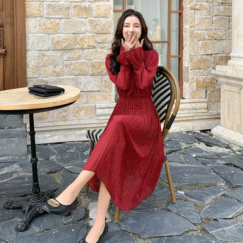 Женское шифоновое платье винтажное повседневное плиссированное трапеция в