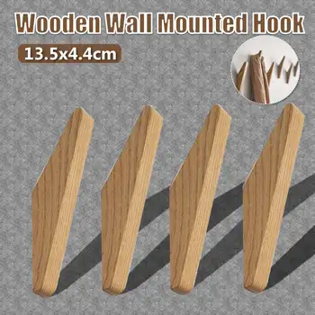 

4pcs/set Natural Wood Clothes Hanger Wall Mounted Coat Hook Decorative Key Holder Hat Scarf Handbag Storage Hanger Bathroom Rack