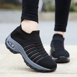 2021 Spring Women Breathable Shoes Woman Flat Slip on Platform Tenis for Women Mesh Sock Sneakers Shoes