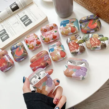 

Retro Case For AirPods 2 Pro 1 Earphone Case Hard PC Artistic Flower Leaf Colorful Cute Protective Cover for AirPod Air Pods 2 3