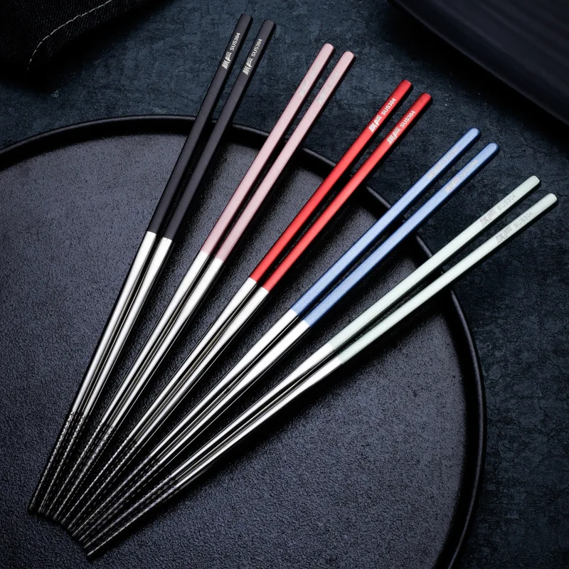 

304 Stainless Steel Chopsticks Household Anti-slip Silver Iron "Chopsticks 5-pair Pack European Style Top Grade Chopsticks High-