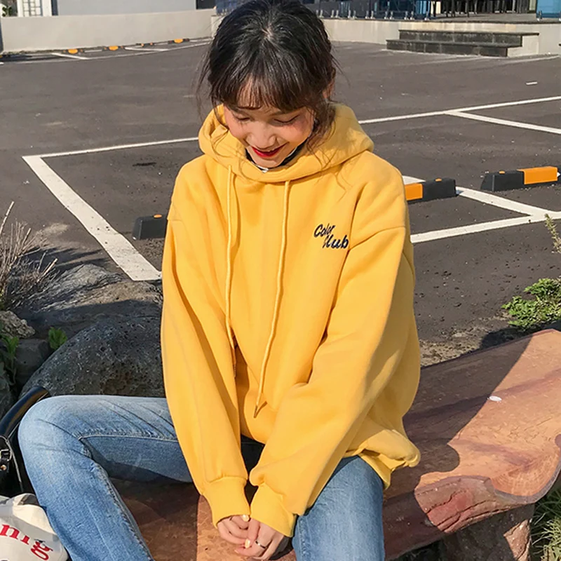 BGTEEVER Casual Letter Embroidery Women Sweatshirt Loose Pocket Female Hoodies Thicken Pullovers Sweatshirt Femme Tracksuit