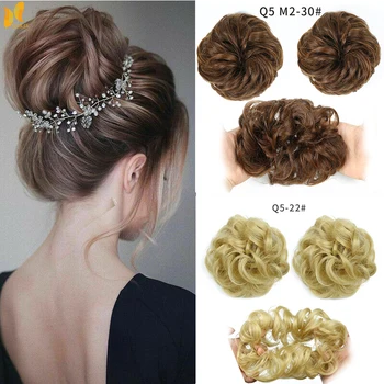 

XINRAN Synthetic Bun Extensions Curly Messy Bun Hair Scrunchies Elegant Chignons Wedding Hairpiece for Women and Kids Sweet Bun