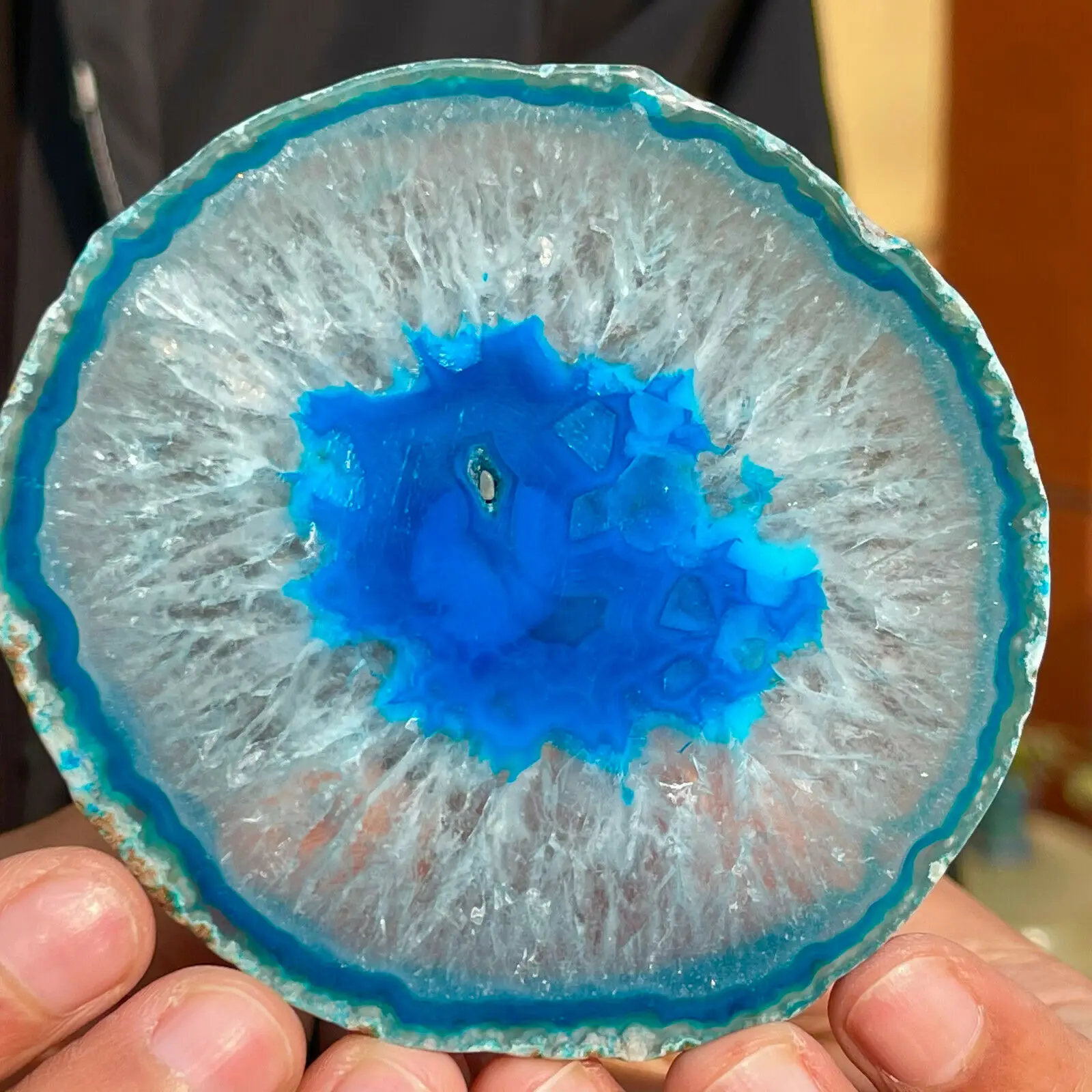 150mm Large BLUE Agate Slice Geode Polished Crystal Quartz 3
