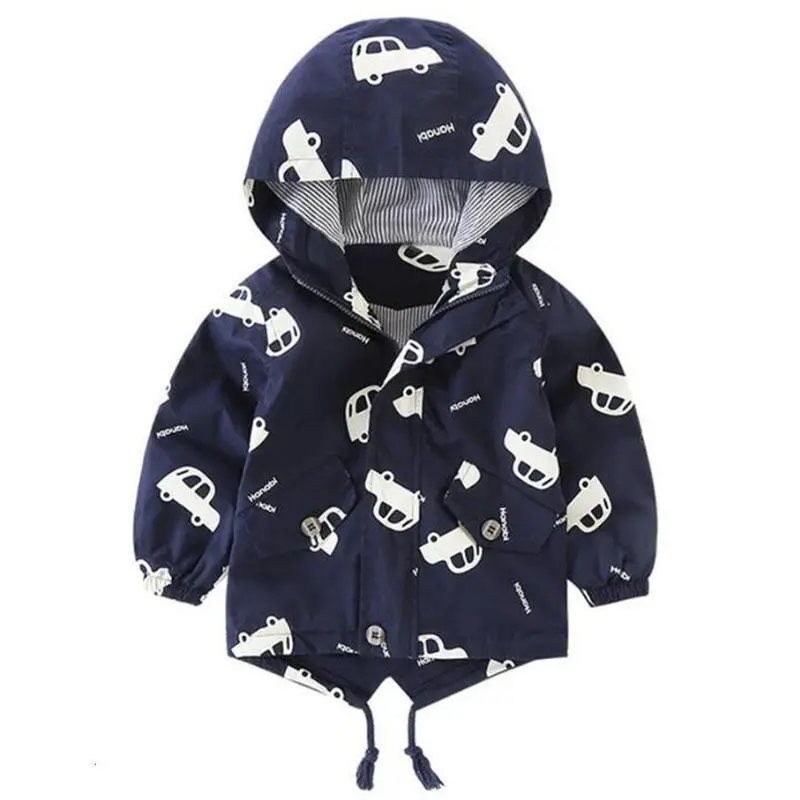 Spring Autumn Boys Jackets Hooded Zipper Windbreaker Baby Fashion Print Coats Kids Hoodies Outerwear Children Clothes