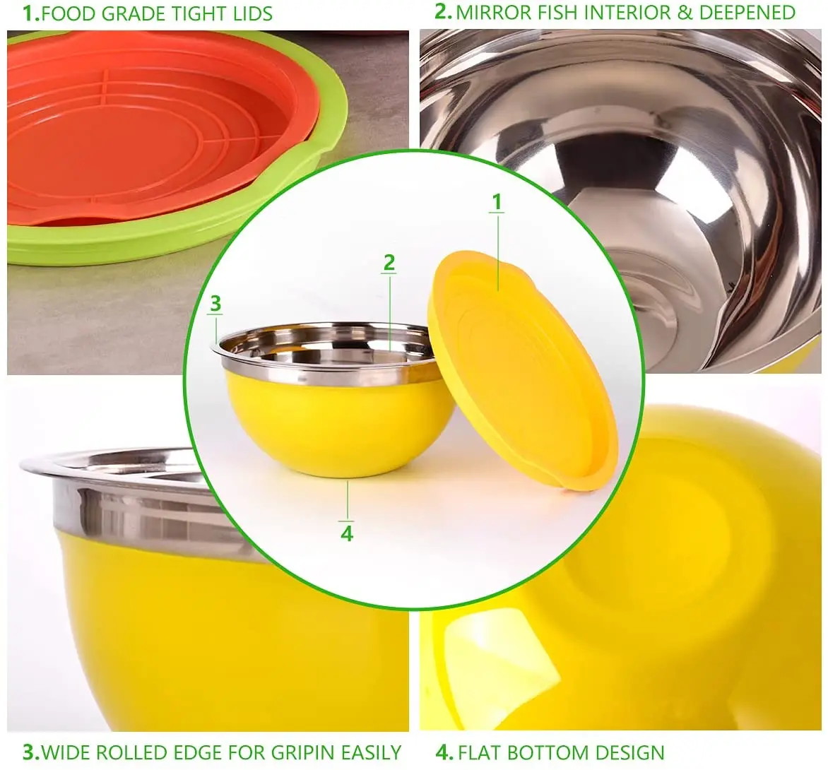 7 PCS Stainless Steel Mixing Bowls With Lids - Golden Mirror Finish, 1.5 Qt To 6.9 Qt