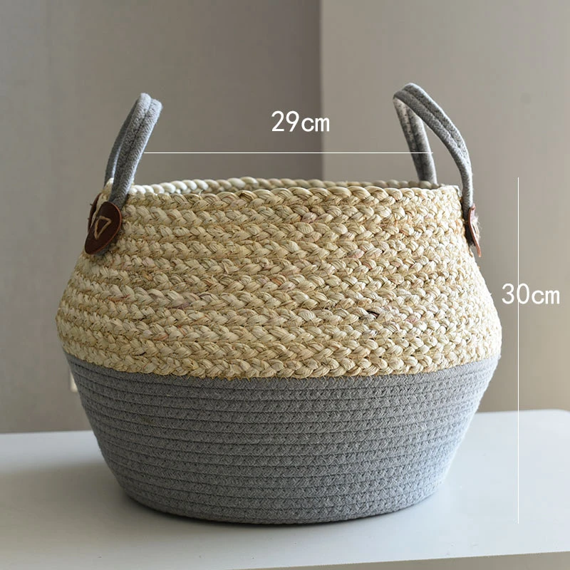 Zerolife-Seaweed Wicker Basket with Handle, Rattan Hanging Flower Pot, Dirty Clothes Storage, Children's Toy Sorting, 3 Size 5