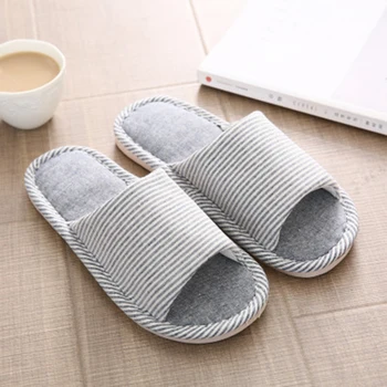 

Spring Summer Home Slippers Men Women Unisex Couple Korean Striped Linen Slippers Indoor Anti-ski Thick Bottom Slippers TC21
