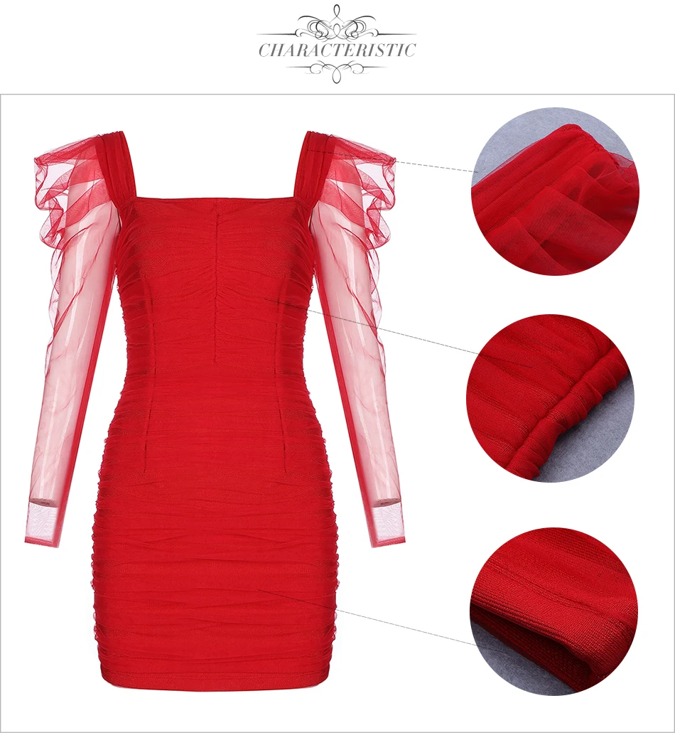 Adyce New Summer Red Lace Bodycon Bandage Dress Sexy Long Sleeve Women Mini Strapless Club Celebrity Runway Party Dress Vestidos