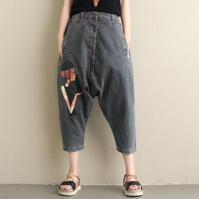 Jeans Woman Joggers Gypsy Hippie Women Printed Baggy Harem Pants Drop Crotch Boho Dance Casual Streetwear Trousers