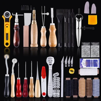 

MIUSIE Professional Leather Craft Tools Kit Hand Sewing Stitching Punch Carving Work Saddle Groover Set Accessories DIY Tool
