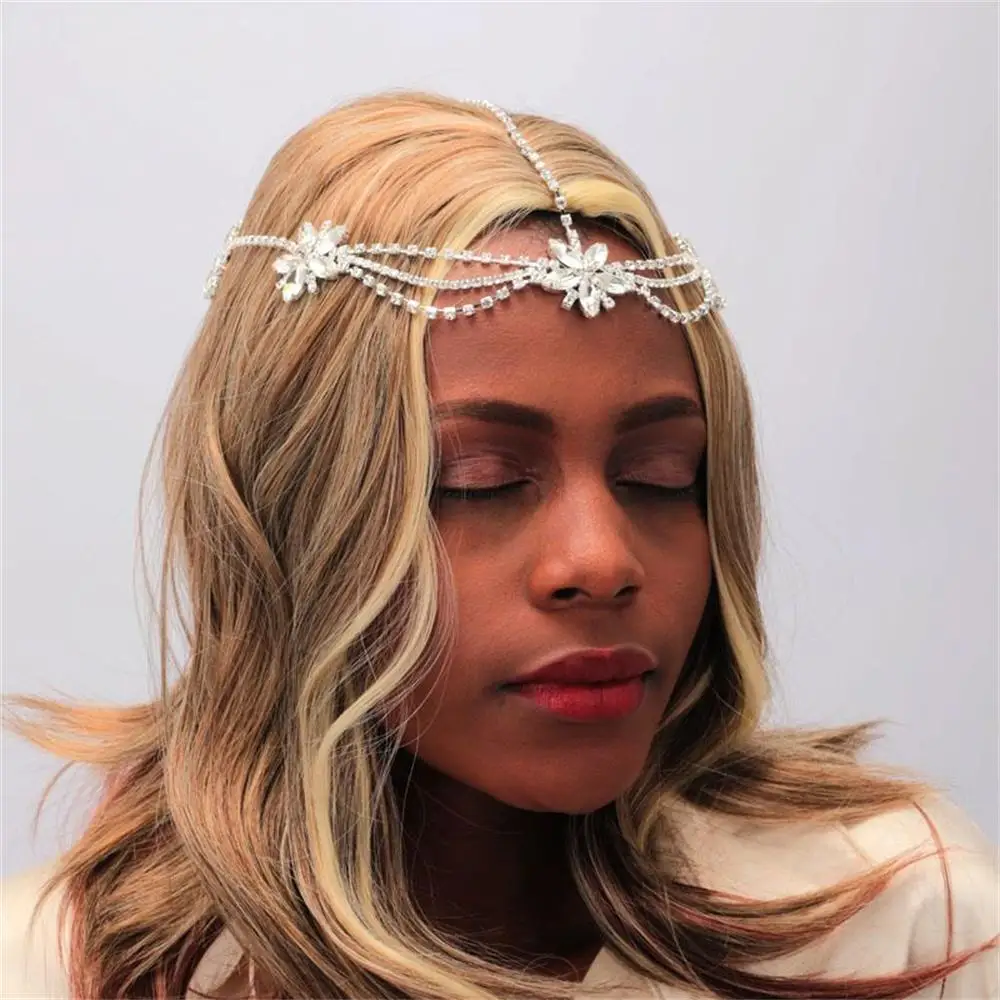 

Sparkling Crystal Temperament Flower Type Forehead Headdress Hair Band Sexy Bridal Wedding Luxury Rhinestone Hair Accessories