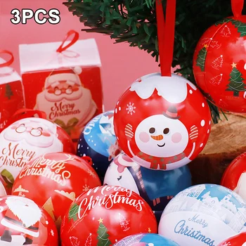 

3PCS Christmas Tinplate Candy Ball Box Cute and Creative Christmas Tree Candy Iron Balls Pendant Xmas Detachable Hanging L9