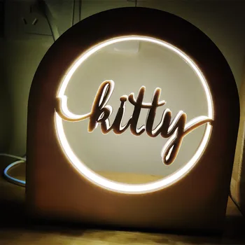 

Personalized Wooden Name Light Desk Lamp Tiny LED Night Light with USB Plug Custom Name Gift Room Decoration