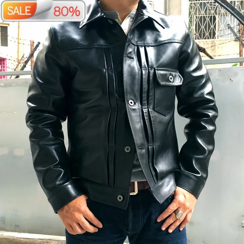

Men's Genuine Leather Spring Autumn Jacket Men Horsehide Jackets Short Coat Blouson Cuir Homme YY324