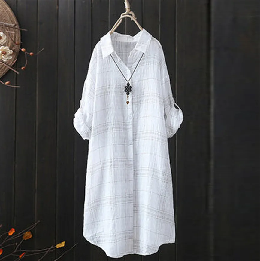 

Women's Shirts With Collars Female Casual Stripe Plaid Check Long Sleeves Shirt Tops Buttons Shirt women's Shirts Loose Blouse