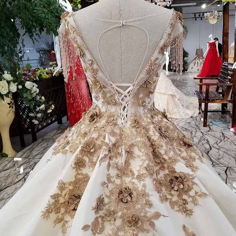 LS32470 золотые цветы простой вечернее платье V образным вырезом крышка рукав