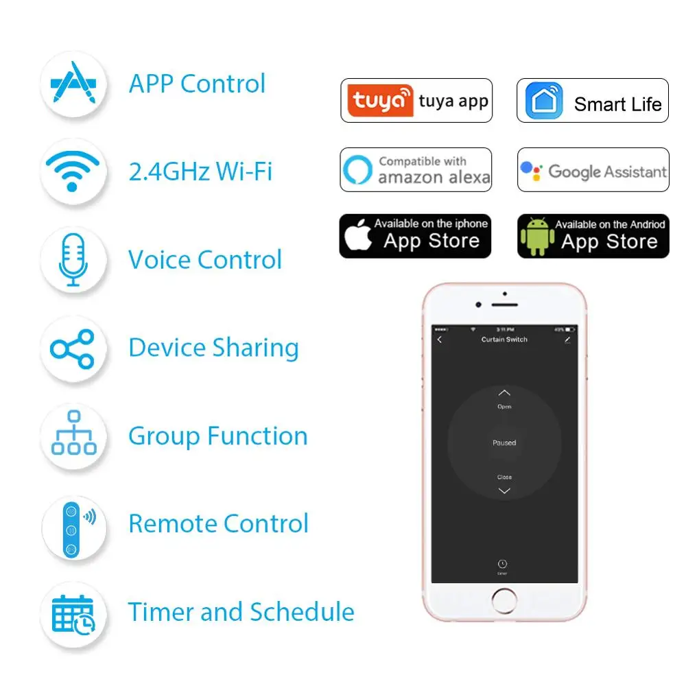 Переключатель для штор Tuya Smart Life с Wi Fi и пультом ДУ|Автоматическая система