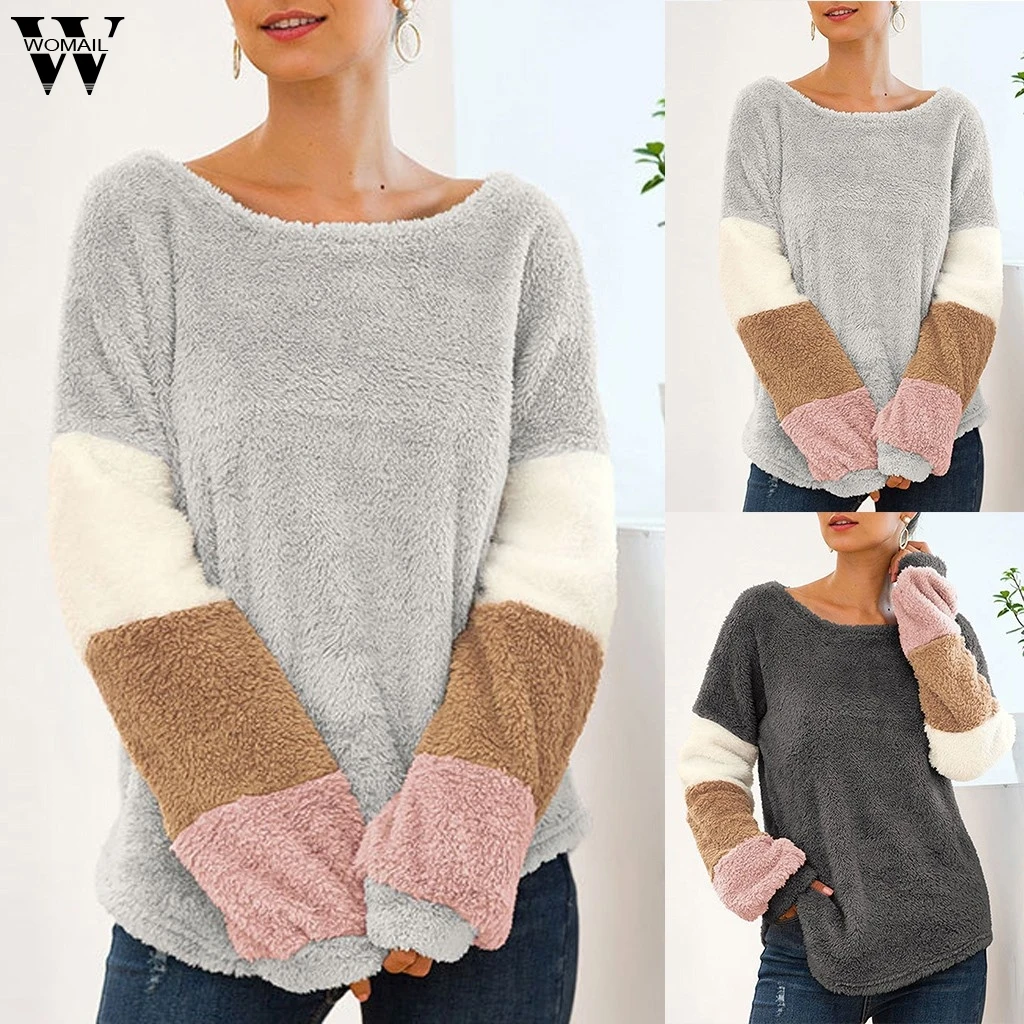 sweaters women invierno 2019 Women's Solid Color Striped Panel Long Sleeve Crew Neck Polyester Sweater Top ladies sweaters Au23 sweaters women invierno 2019 Women's Solid Color Striped Panel Long Sleeve Crew Neck Polyester Sweater Top ladies sweaters Au23