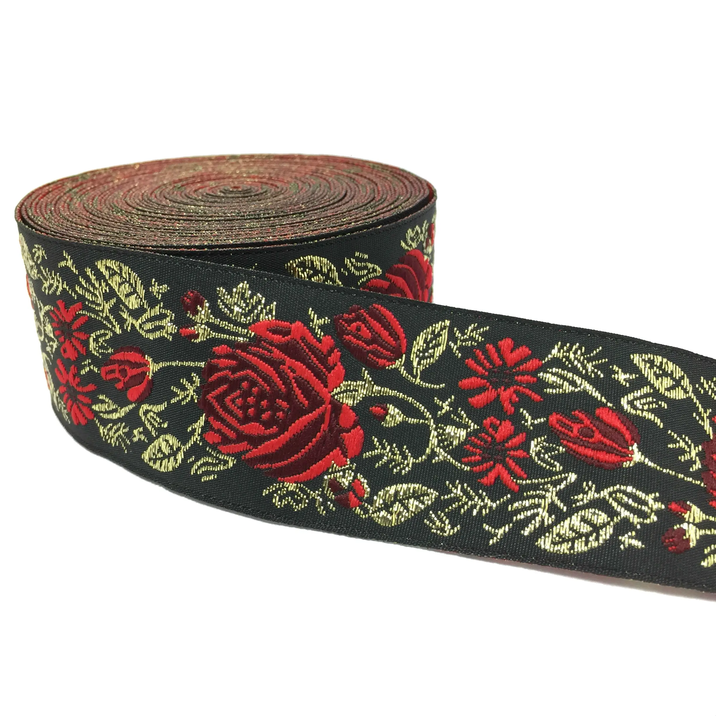 Embroidered Ribbon Red Sewing | Red Roses Embroidered Ribbons | Black ...