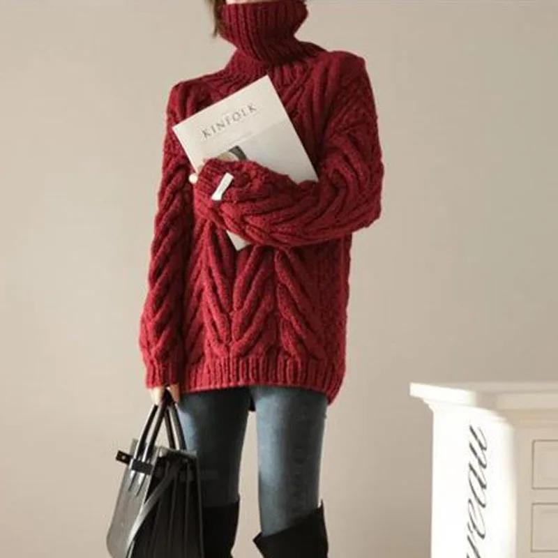 Зимняя водолазка женский свитер женский трикотажный скрученный толстый теплый женский пуловер студенческий джемпер женский