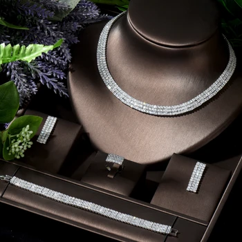 HIBRIDE Brilliant Choker Design African CZ Jewelry Set For Women Wedding Party Zircon Crystal Indian Neckalce Earring Set N-426