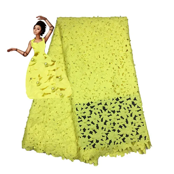 Африканская Тюль кружевная ткань высокого качества нигерийские французские кружевные ткани с вышивкой камнями швейцарская вуаль кружева - Цвет: yellow