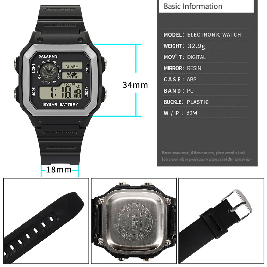 Роскошные электронные часы для мужчин и женщин модные высококачественные многофункциональные 3 бар водонепроницаемые спортивные наручные часы PU с пряжкой