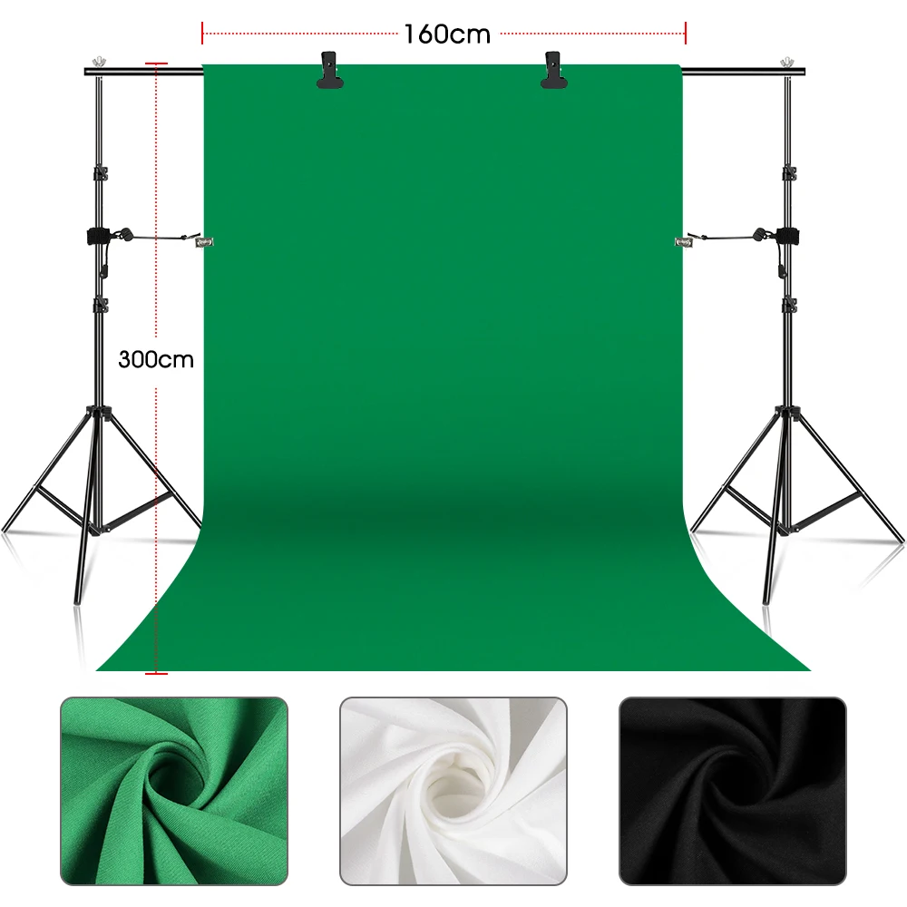 2x3m Backdrop Support System Kit With 6x9ft Green,Black,White Cloth For Muslins Background Stand Adjust With Carry Bag