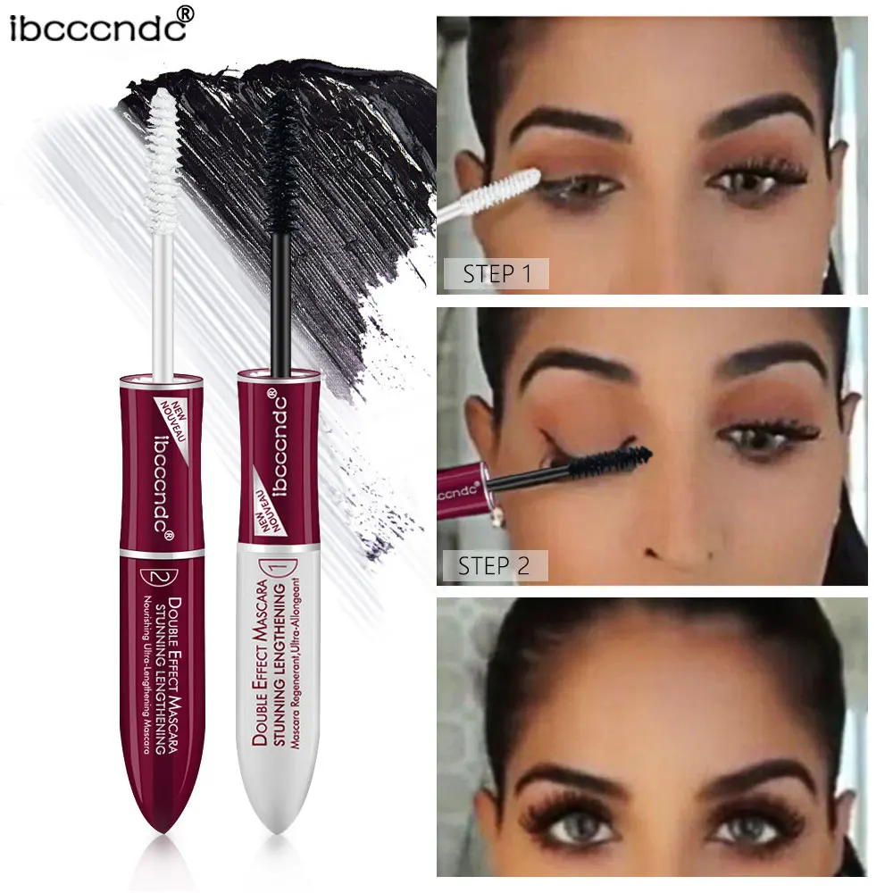Brand 2 IN 1 Black 4D Silk Fiber Lash Mascara Base Mascara Waterproof