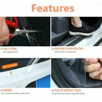 

300CM Protector Sill Scuff Cover Car Door Plate Sticker Bumper Body Anti Scratch Strip High Quality Car Nano Tape Sticker