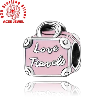 

New Arrival 100% 925 Sterling Silver Beads,Pink Travel Bag Charms fit Original Bracelets Women DIY Jewelry