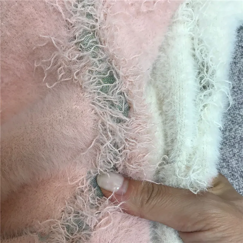 Languid is lazy woman розовый свитер пальто Марля сплайсинга кисточкой Имитация норки волос Свободные утолщение Верхняя одежда кардиган