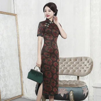 

Cheongsam Spring And Summer 2020 New Style Cloud Cheongsam Long Short Sleeve Stand Collar Retro High Grade Improvement