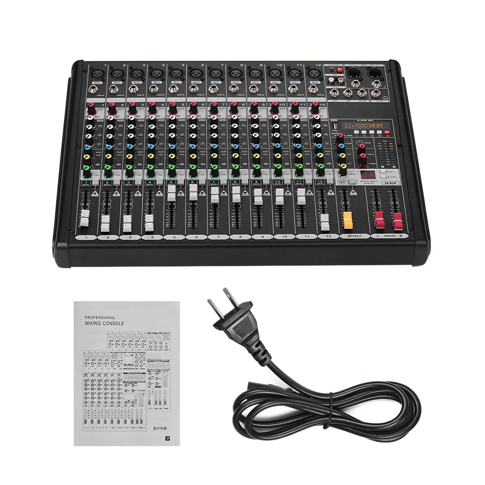 

12-Channel Mixer Mixing Console Built-in 48V Phantom Power Supply 16 DSP Effects for Broadcasting Studio Recording Network Live